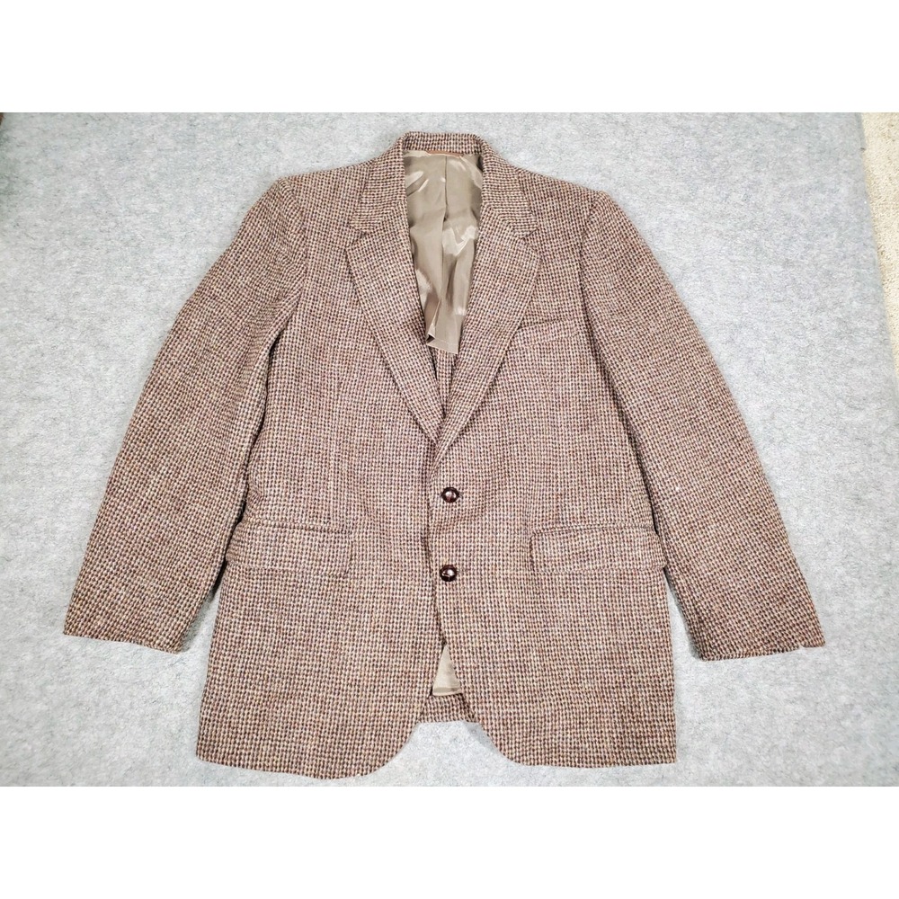 Vintage Harris Tweed Blazer 42R Brown Herringbone Wool Sport Coat Flaws